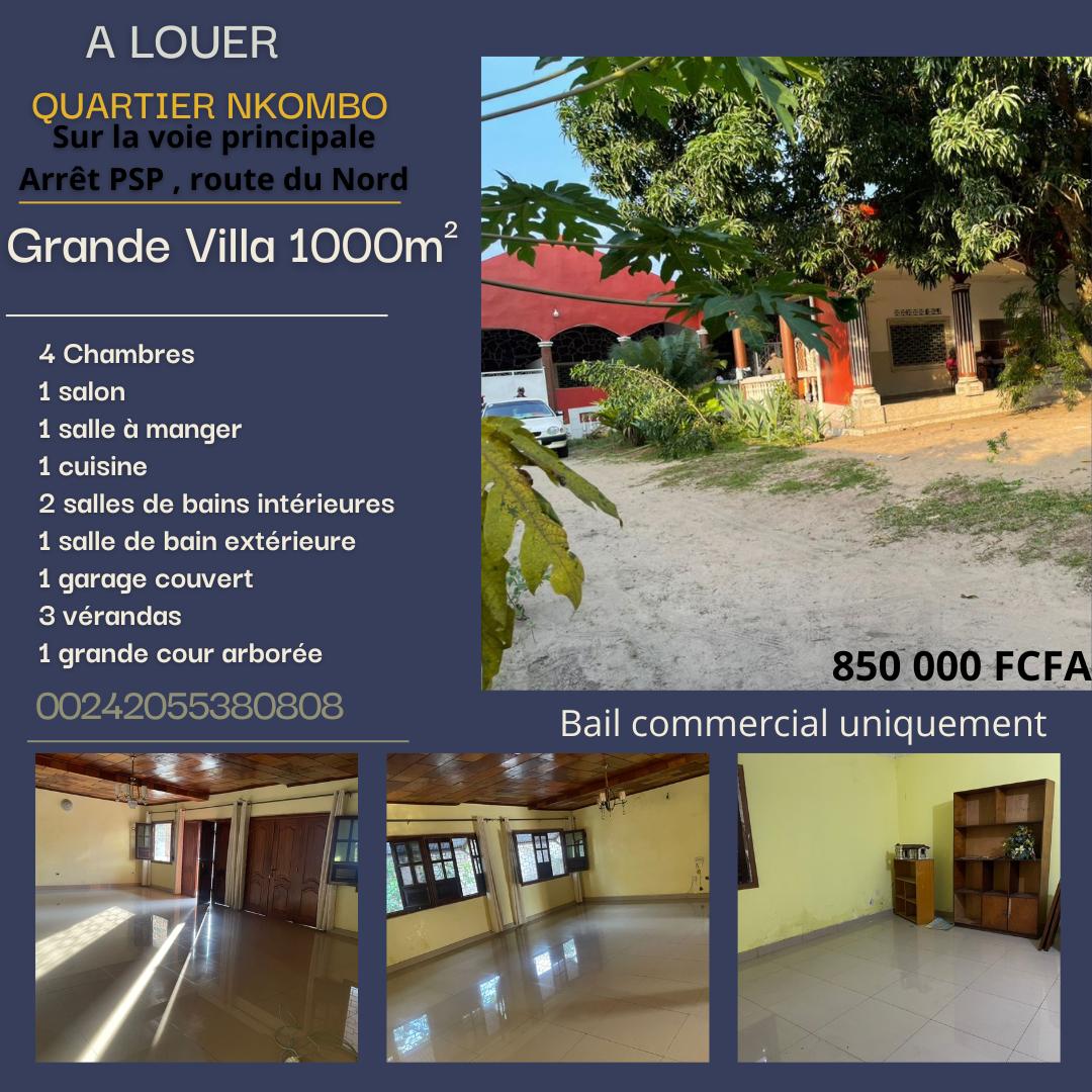Grande villa, superficie à louer 1000 m2 à Brazzaville